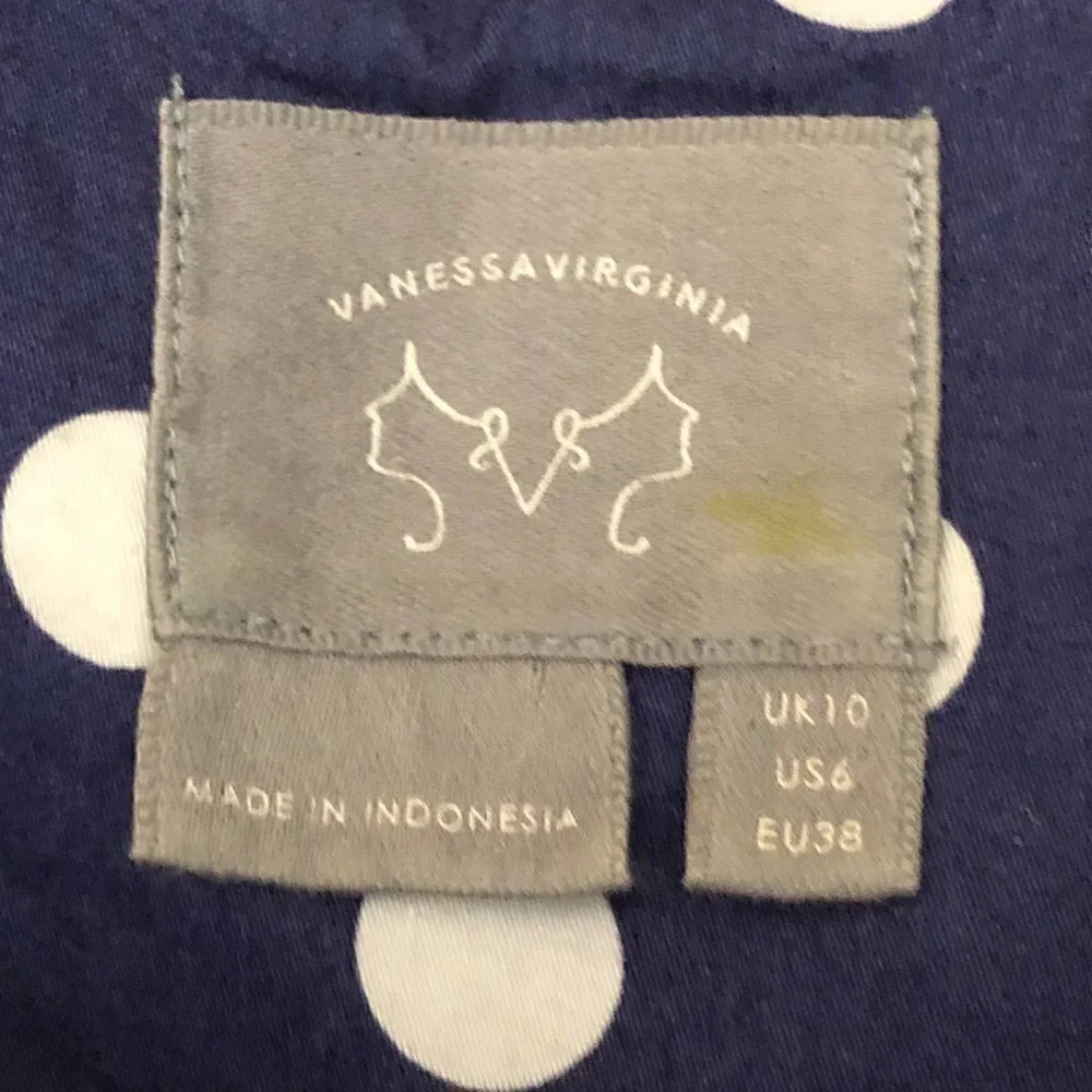 Anthropologie Vanessa Virginia Blue & White Polka Dot Midi Dress Women's size 6 - Picture 4 of 9